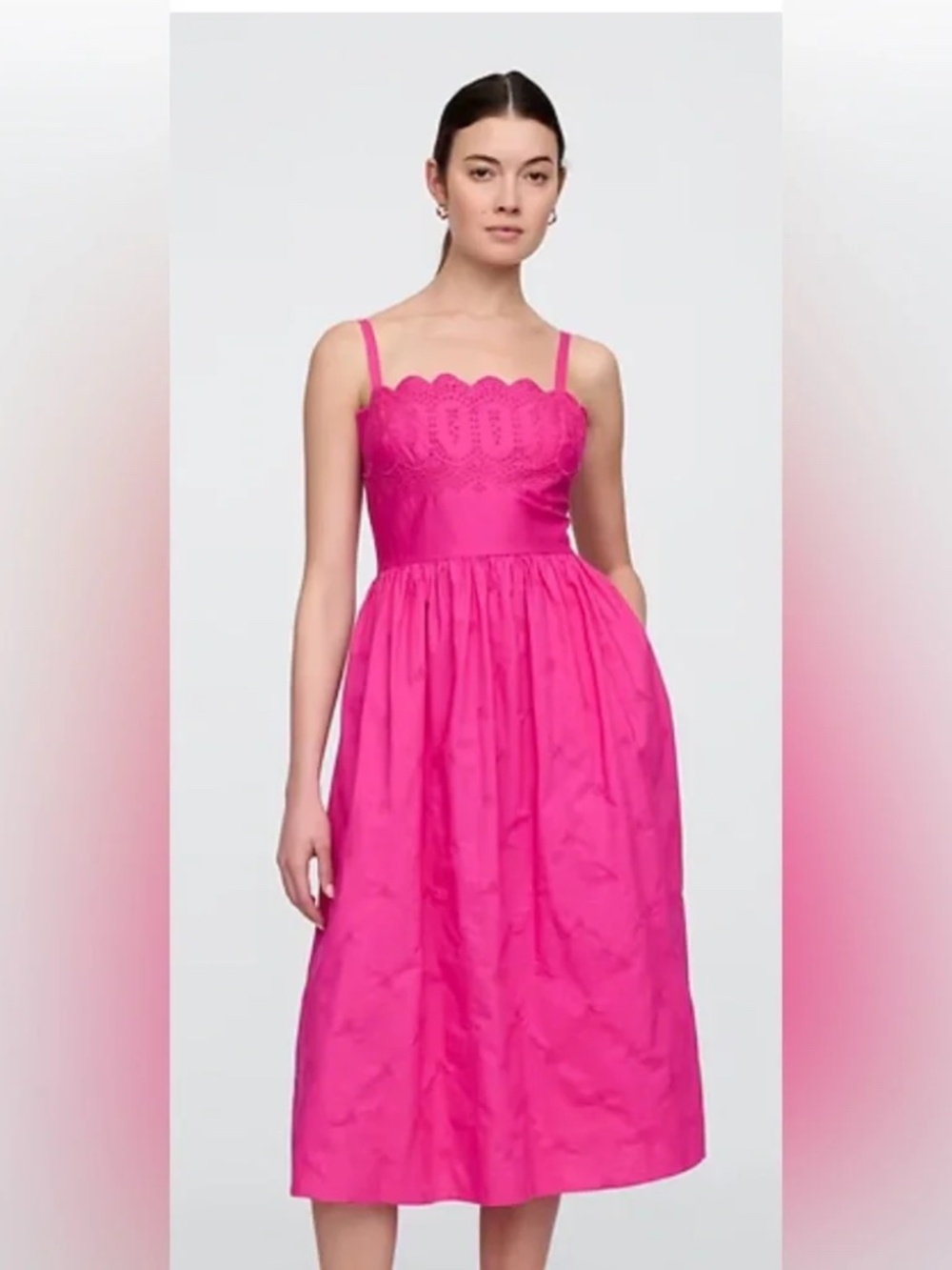GAP Eyelet Midi Cotton Dress. Color Standout Pink. Size L. NWT